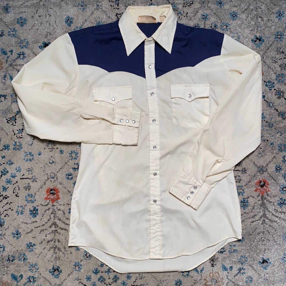 Vintage cream and blue western button down